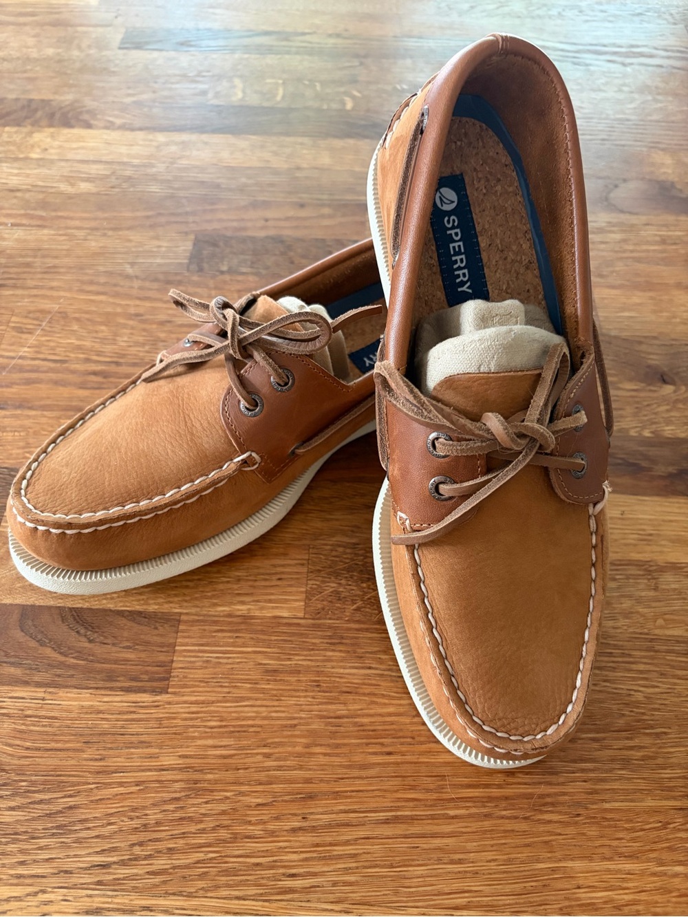 Sperry Men’s Brown Leather Boat Shoes with White Soles